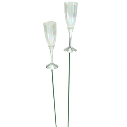 Mini champagneglas oudejaarsdecoratie om op te plakken 7,5 cm 24 st