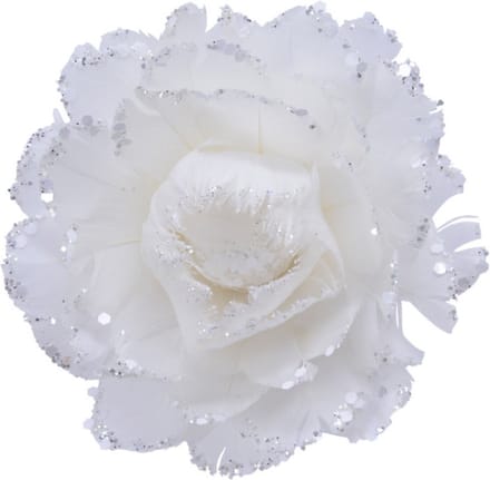 Decoris Kerstboom bloem - op clip - wit - 11 cm - kunststof - kerstversiering
