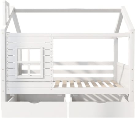 Gotagee Huisbed kinderbed jeugdbed 90x200 cm met valbeveiliging raam en lattenbodem, wit