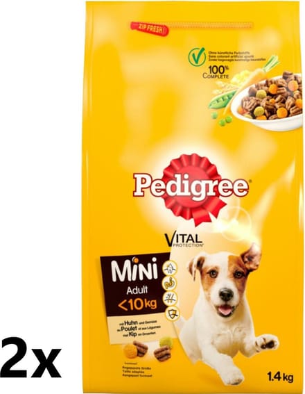 2x Pedigree - Adult Mini Kip - Hondenvoer Droogvoer - 1,4 kg