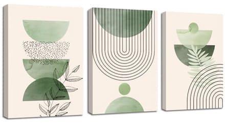 Moderne groene planten canvas wanddecoratie - 3 panelen Boho stijl