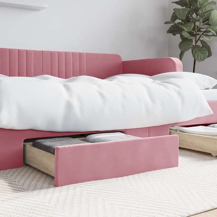 vidaXL - Bedlades - 2 - st - bewerkt - hout - en - fluweel - roze