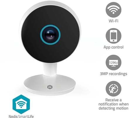 Nedis SmartLife Indoor Camera Wi-Fi 3MP Full HD 1296p Cloud Storage (option) / microSD (not included) / Onvif With motion sensor Night vision White