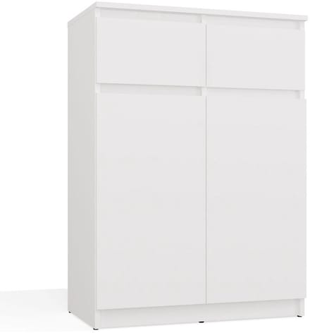 Moderne ladekast 2 deuren & 2 lades – Greeploos design | Kleur: Mat wit | Maat: 70x39,5x97 cm