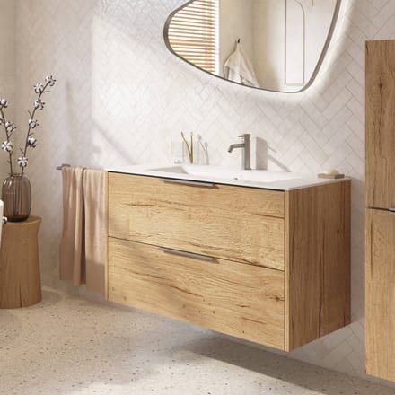 Saqu Lima badmeubel incl. glans witte keramische wastafel 100x46x61cm eiken marcato – rvs greep