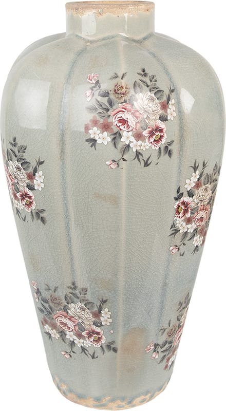 Clayre & Eef Vaas Ø 17x28 cm Grijs Keramiek Bloemen