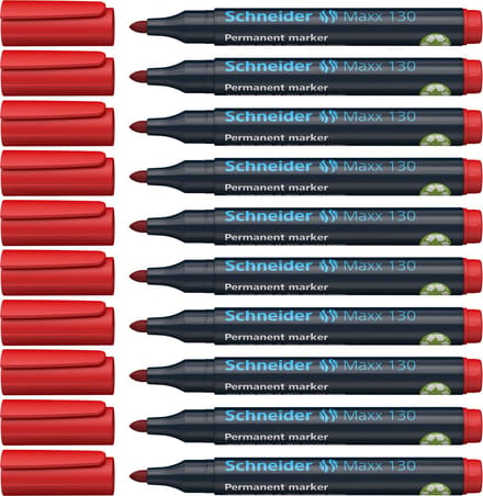 Schneider permanent marker - Maxx 130 - ronde punt - schrijfkleur rood - doos 10 stuks
