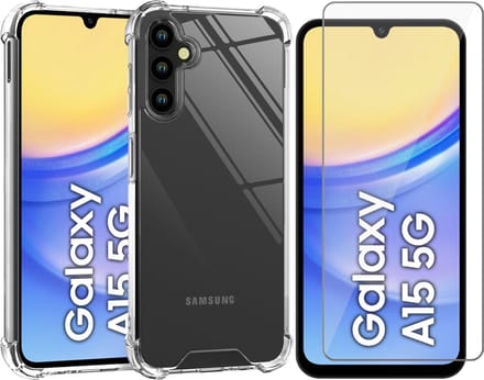 Hoesje geschikt voor Samsung Galaxy A15 - Screenprotector Glas - Shockproof Transparant
