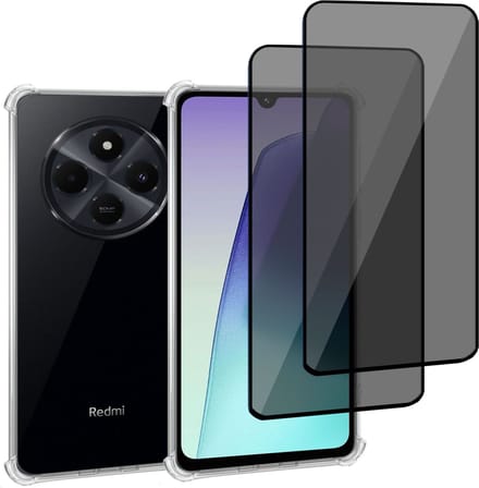 Geschikt voor Xiaomi Redmi 14C - Hoesje + 2x Screenprotector – Gehard Glas Cover + Shock Proof Case - Transparant