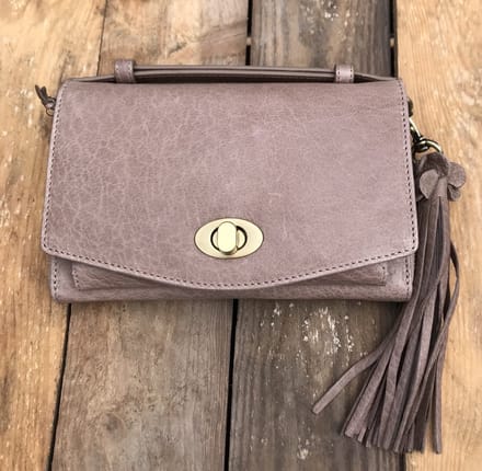 Bag2Bag Leren Schoudertasje Dames Napels Taupe/Grijs