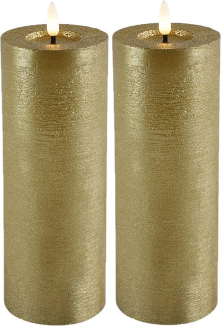 Countryfield Lyon LED kaarsen/stompkaarsen - 2x - goud - D7,5 x H20 cm - timer