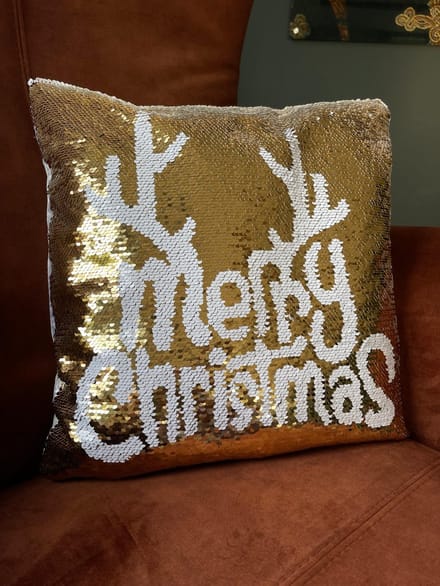 Pailletten kussenhoes Merry Christmas met goud effect – 38,5 cm