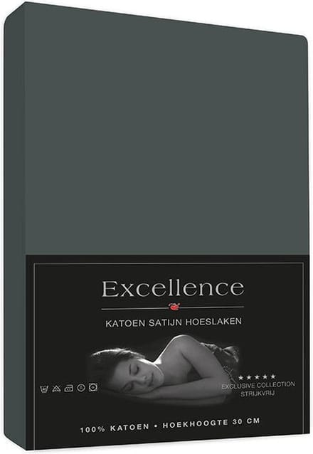 Hoeslaken Katoen Satijn - 100x200 +30 cm - Antraciet