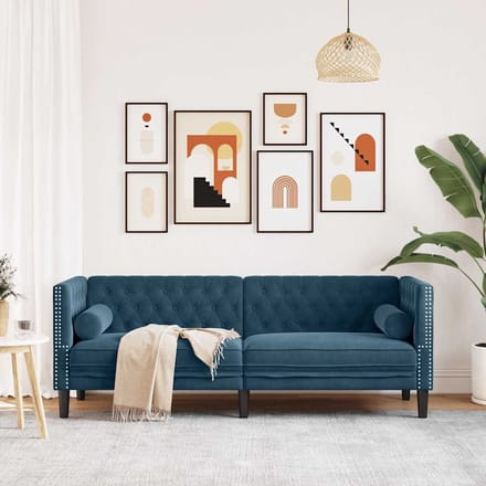 vidaXL - Driezitsbank - Chesterfield-stijl - met - bolsters - fluweel - blauw