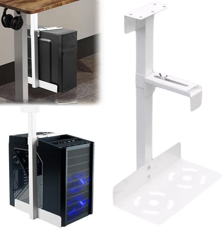 Unyqoos® Aanpasbare witte PC houder voor onder bureau met verstelbare hoogte