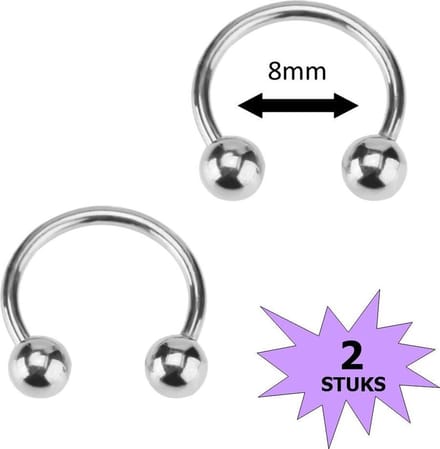 Fako Bijoux® - Circular Barbell Piercing - Hoefijzer - 8mm - Zilverkleurig - 2 Stuks