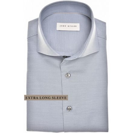 John Miller Overhemd Extra Long Sleeve 7 Texture Pattern Cotton Non-Iron Mouwlengte 7 Midden Blauw / male