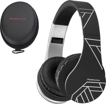 PowerLocus P1 Bluetooth Koptelefoon – Draadloos – Over Ear – Met Microfoon – Inklapbaar - incl. Hoes – Zwart/Zilver