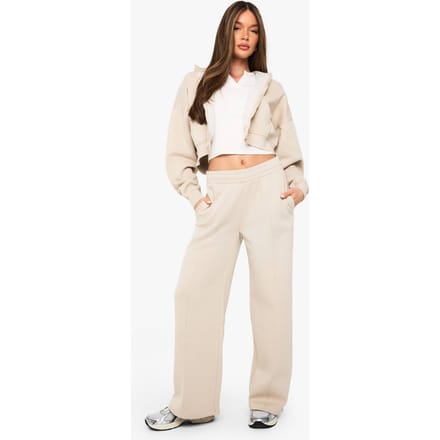 boohoo Dames Pintuck-detail jogger met rechte pijp | Steen | Maat: Medium