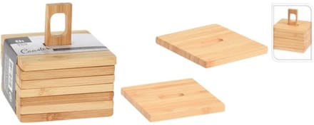 Excellent Houseware - Onderzetters voor glazen - 6st - bamboo - 9x9 cm
