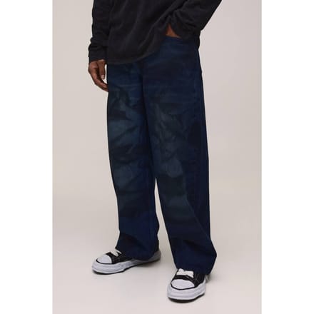 Tie-dye Getinte Baggy Distressed Jeans | Dark Wash | Size 28