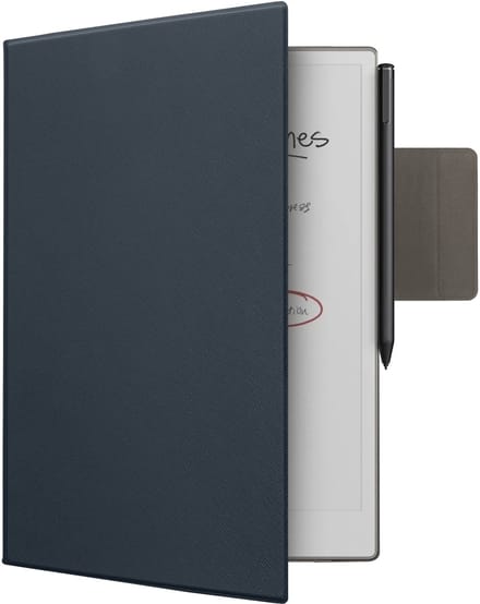 kwmobile e-reader hoesje geschikt voor Remarkable Paper Pro hoes - E reader case met geïntegreerde penhouder - Kunstleren ereader cover in donkerblauw