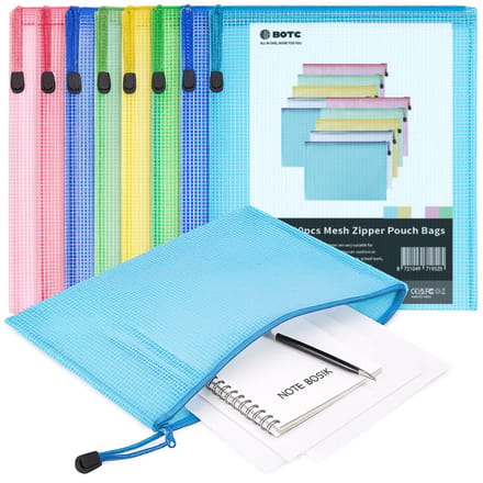 BOTC Documentenmappen met Ritssluiting - 10 Stuks A4 Opbergmappen - Waterbestendige Documentenmap voor Papier, Kantoor & School