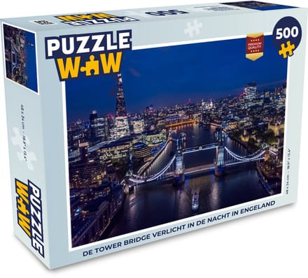 Puzzel De Tower Bridge verlicht in de nacht in Engeland - Legpuzzel - Puzzel 500 stukjes