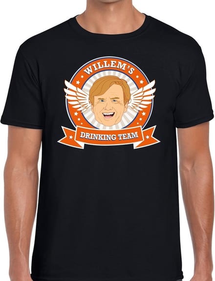 Zwart Koningsdag Willem drinking team t-shirt heren - Koningsdag kleding M
