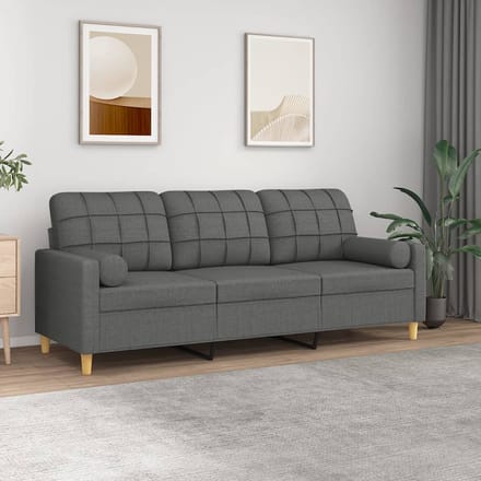 vidaXL - Driezitsbank - met - sierkussens - 180 - cm - stof - donkergrijs