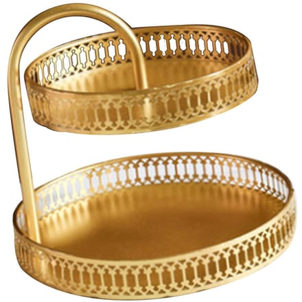 Plateau à pâtisserie double couche décoratif cuivre doré pour biscuits, dessert, présentation pour mariage Vertical striped fruit plate beige