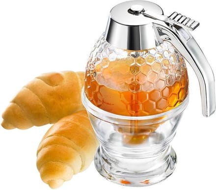 Westmark Honingdispenser met onderstel, inhoud: 200 ml, glas/plastic, Deluxe, transparant/zilver, 65132260