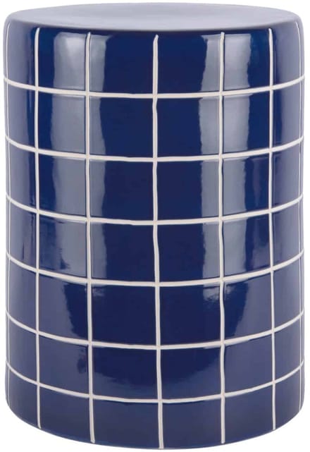 Leitmotiv Bijzettafel Retro Tiles High - Kobaltblauw - Ø33cm - Modern