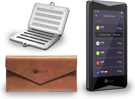 Ellipal Titan 2.0 + Seed Phrase Steel + Leather Case Bruin - Ultimate bundel - Hardware Wallet set - Air Gapped