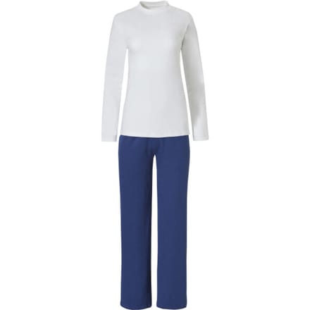 By Louise Dames Pyjama Set Interlock Lange Mouw + Broek Wit / Blauw - Maat L