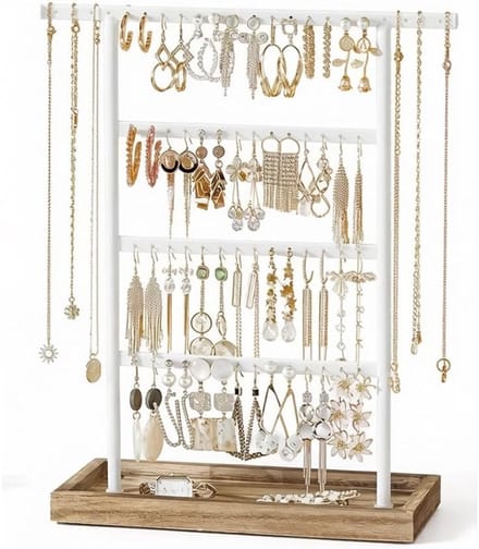 Sieradenorganizer - Sieradenstandaard Display - Sieraden Presenteren - 4 Lagen met Haken - 25x11x35 cm - Wit