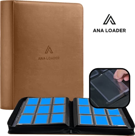 Ana Premium Toploader Binder Bruin - Geschikt voor 252 kaarten - Trading cards verzamelmap met rits sluiting - Toploader map - Top loader map geschikt voor Pokémon Trading cards - 9 Pocket Toploader Binder