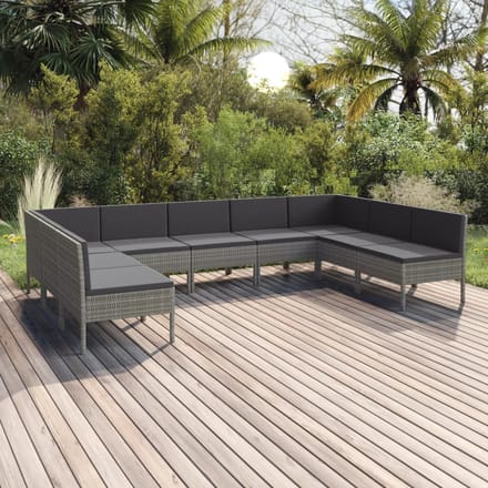 vidaXL - 9-delige - Loungeset - met - kussens - poly - rattan - grijs