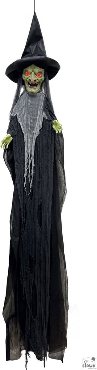 Halloween Hangdeco Groene Heks met licht en geluid 3.60 m