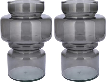 Bellatio Design Bloemenvaas - 2x - grijs transparant gerecycled glas - D17 x H25 cm - vaas