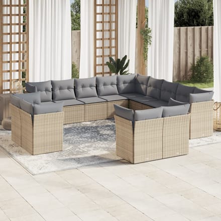 vidaXL - 13-delige - Loungeset - met - kussens - poly - rattan - beige
