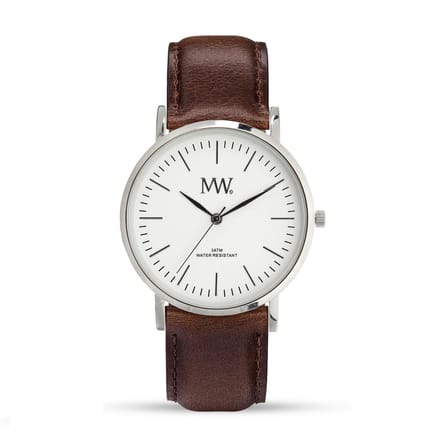 MW Horloge Flat Style Silver Leather Brown
