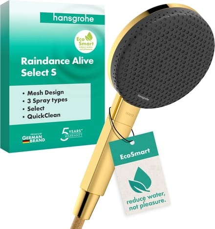 Hansgrohe Raindance Alive Select S - Douchekop, 3 straalsoorten, EcoSmart, gepolijst goudlook 24511990