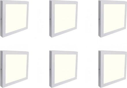 LED Downlight 6 Pack - Opbouw Vierkant 18W - Natuurlijk Wit 4200K - Mat Wit Aluminium - 225mm