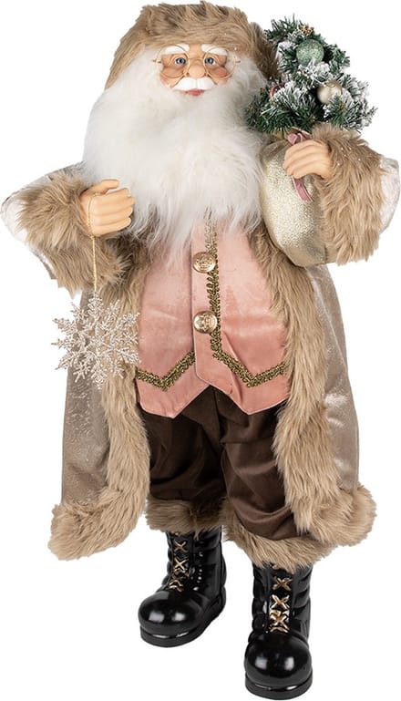 Clayre & Eef Beeld Kerstman 47 cm Beige Bruin Kunststof Kerstfiguren