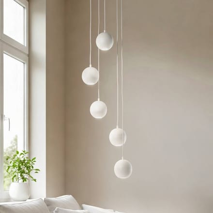 HELAM Hanglamp Midway, zandkleurig, 5-lamps, Ø 35 cm, GU10