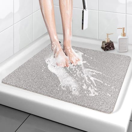 Douchemat Antislip - Badmat Sneldrogend - Veilig Douchen - Met Afvoergaten - 61 x 61 cm - Lichtgrijs-wit Mix