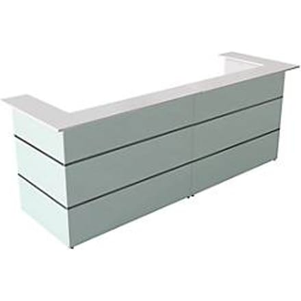 Receptiebalie U-vorm Atlantis, wit, Glazen front en melaminehars-oppervlakken