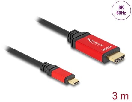 Delock USB Type-C™ to HDMI Cable (DP Alt Mode) 8K 60 Hz with HDR function 3 m red