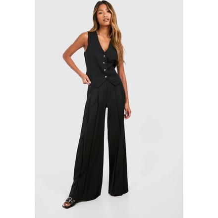 boohoo Dames Extreme Plooien Wijde Pijp Broek | Zwart | Maat: 40